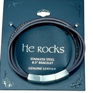 He Rocks Brown Leather Multi Strand Real Leather & Stainless Steel Bracelet